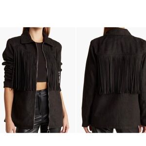 WeWoreWhat Black Fringe Faux Suede Western Vibe Full Zip Jacket Size S NEW